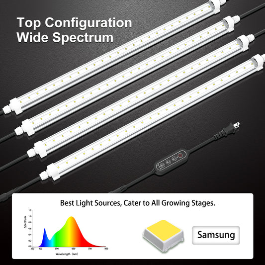 T8 LED Grow Light Tubes (2-Pack) โ 4000K Full Spectrum with Timer Control, IP65 Waterproof for Seedling & Clone