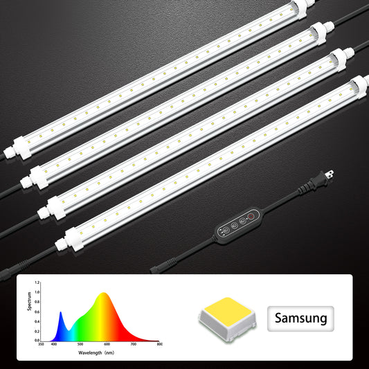 T8 LED Grow Light Tubes (4-Pack) – 4000K Full Spectrum with Timer, IP65 Waterproof for Seedling & Clone