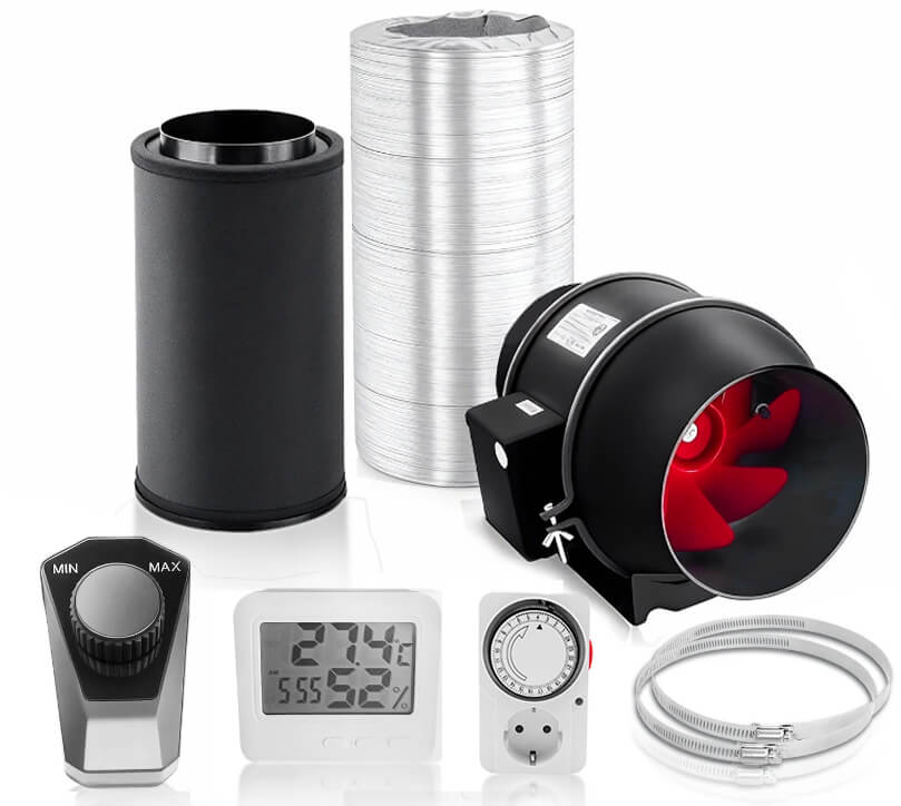 ventilation kits for grow tent, inline duct fan, carbon filter, 4'', 6'', theonegrow