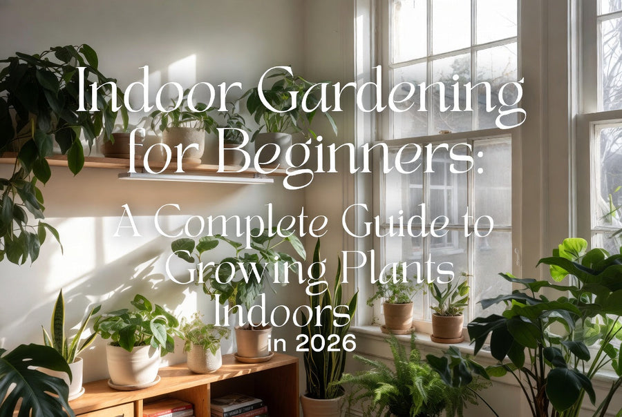 Beginner indoor garden with several plants arranged beneath an LED grow light