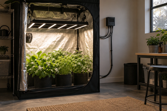 Illustrative indoor tent with a bar light and external controller
