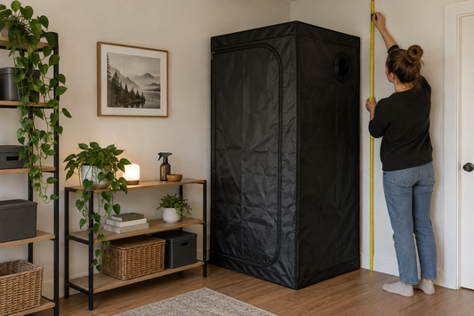 Room-height measurement beside a fixed-height fabric enclosure