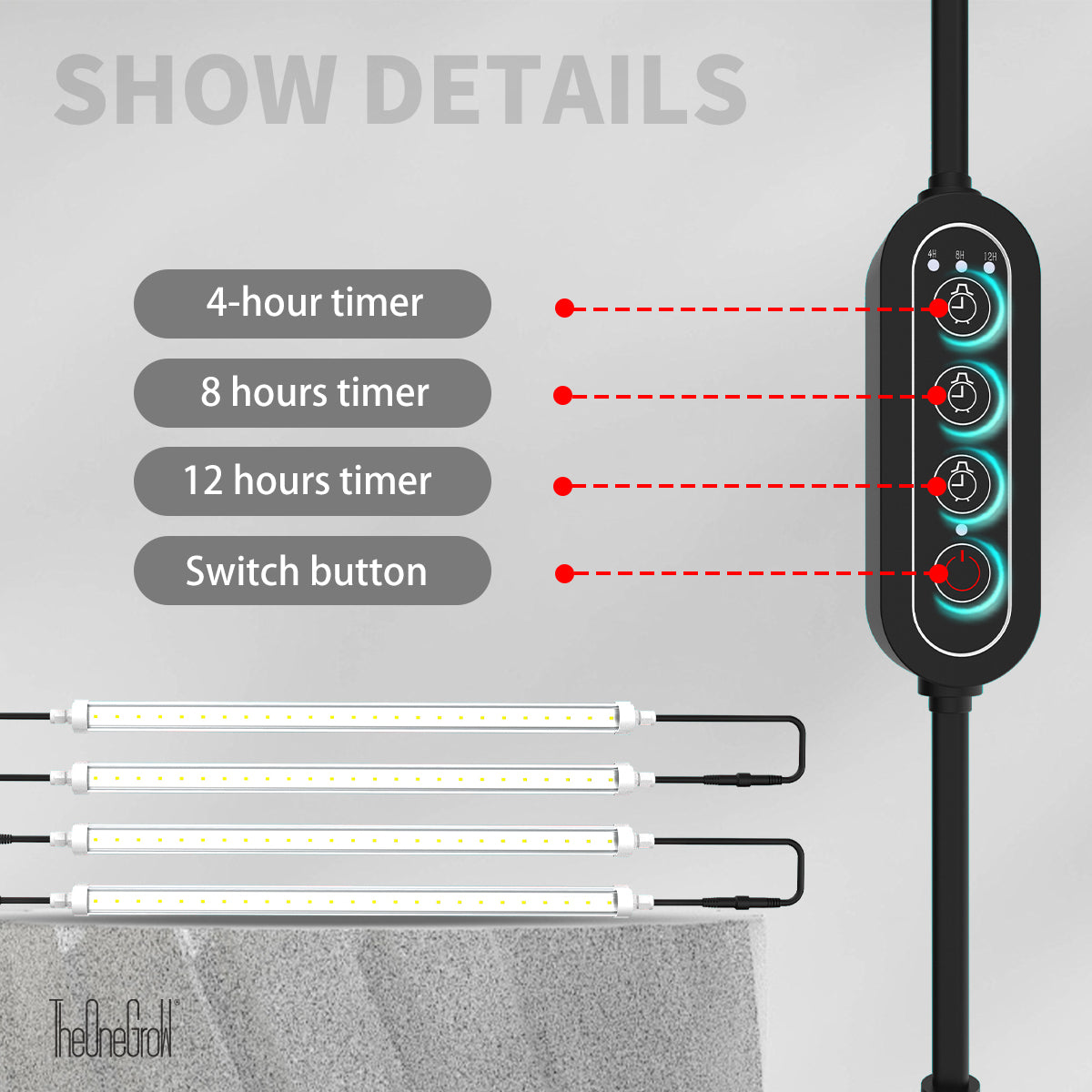 TheOneGrow T8 LED Grow Light Tubes (4-Pack) – 10W per Tube, 4000K Full Spectrum White Light with Timer, IP65 Waterproof, Linkable Design – Ideal for Seedlings, Leafy Greens & Vertical Farming