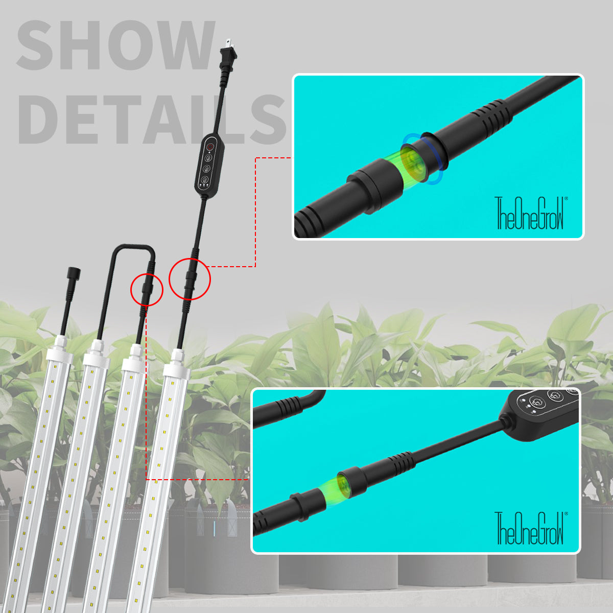 TheOneGrow T8 LED Grow Light Tubes (4-Pack) – 10W per Tube, 4000K Full Spectrum White Light with Timer, IP65 Waterproof, Linkable Design – Ideal for Seedlings, Leafy Greens & Vertical Farming