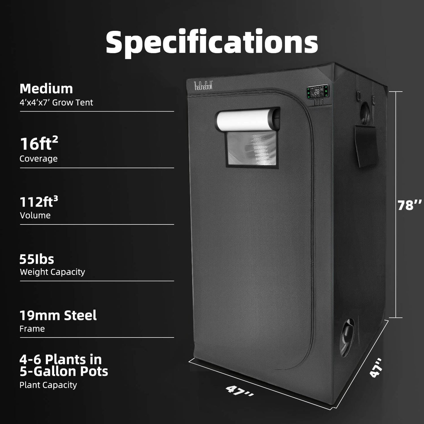 4x4 Grow Tent | 600D Mylar, 48×48×80 in