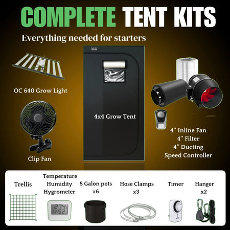 4x4 Grow Tent Kit - Complete Ventilation System with Fan & Filter