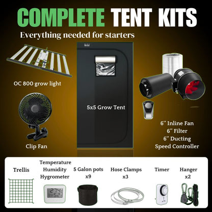 [For Beginner] 5x5 Starter Kit - Complete Grow Tent Kit with Ventilation & Clip Fan & Lighting