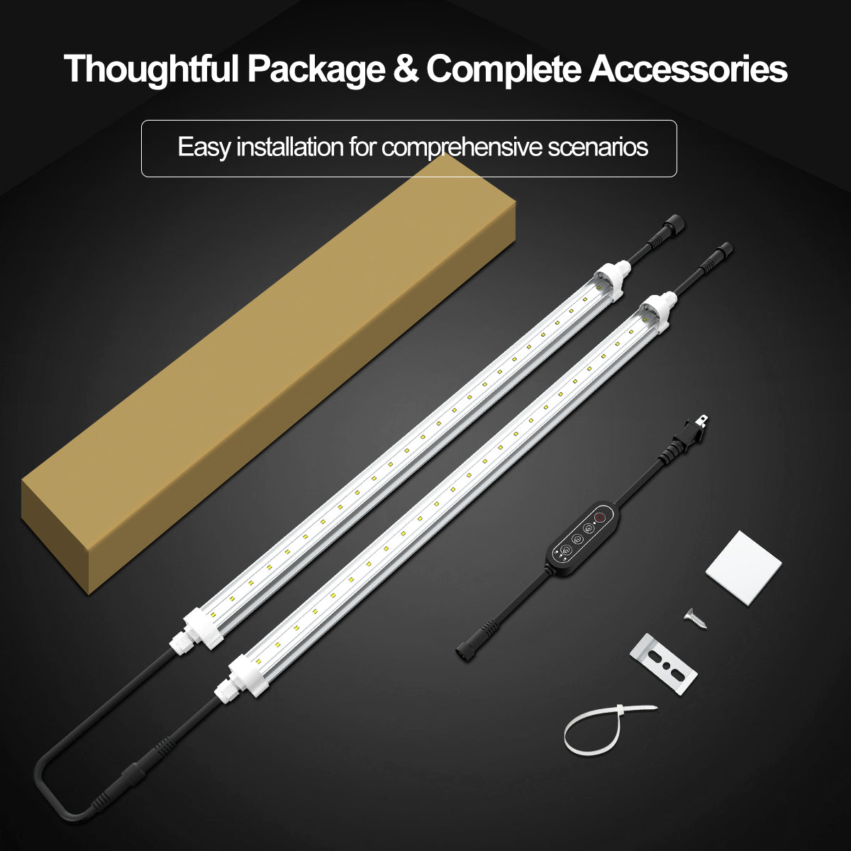 T8 LED Grow Light Tubes (2-Pack) – 4000K Full Spectrum with Timer Control, IP65 Waterproof for Seedling & Clone