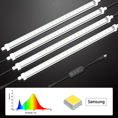 TheOneGrow T8 LED Grow Light Tubes (4-Pack) – 10W per Tube, 4000K Full Spectrum White Light with Timer, IP65 Waterproof, Linkable Design – Ideal for Seedlings, Leafy Greens & Vertical Farming