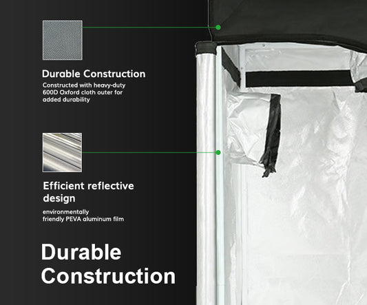 5'x5' Grow Tent, Oxford 600D Fabric, Reflective Aluminum Film, Strong and Durable, Ideal for Indoor Growing and Hydroponics