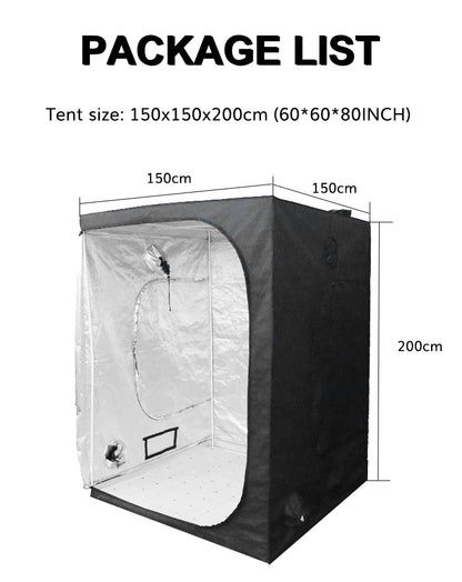 5'x5' Grow Tent, Oxford 600D Fabric, Reflective Aluminum Film, Strong and Durable, Ideal for Indoor Growing and Hydroponics