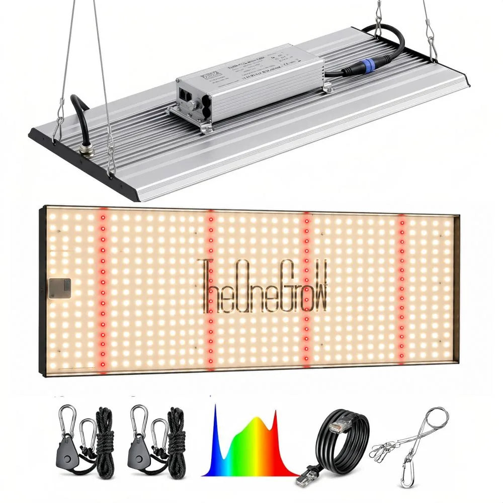 MA200 200W LED grow light shown from the front and back with included accessories