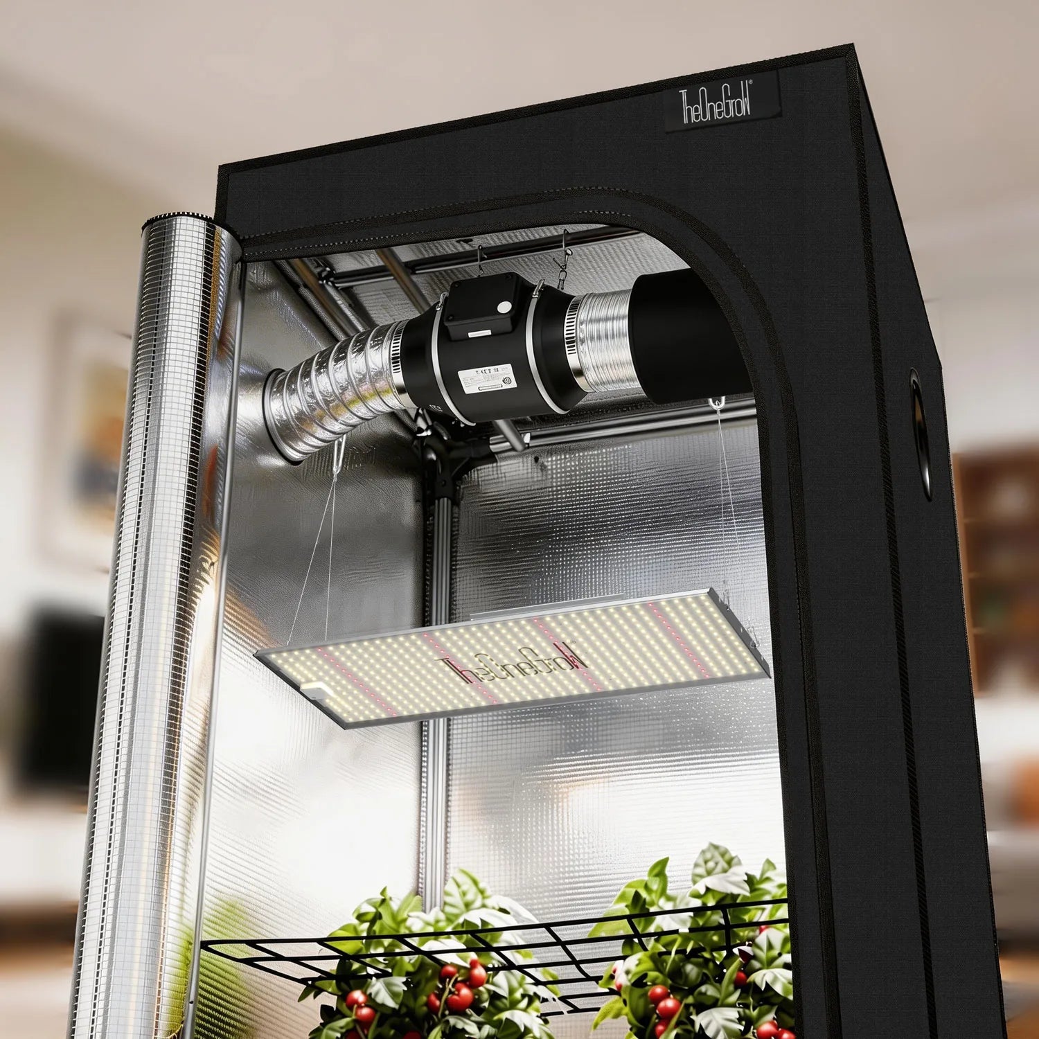 120 cm grow tent kit fitted with an MA200 LED grow light and ventilation system