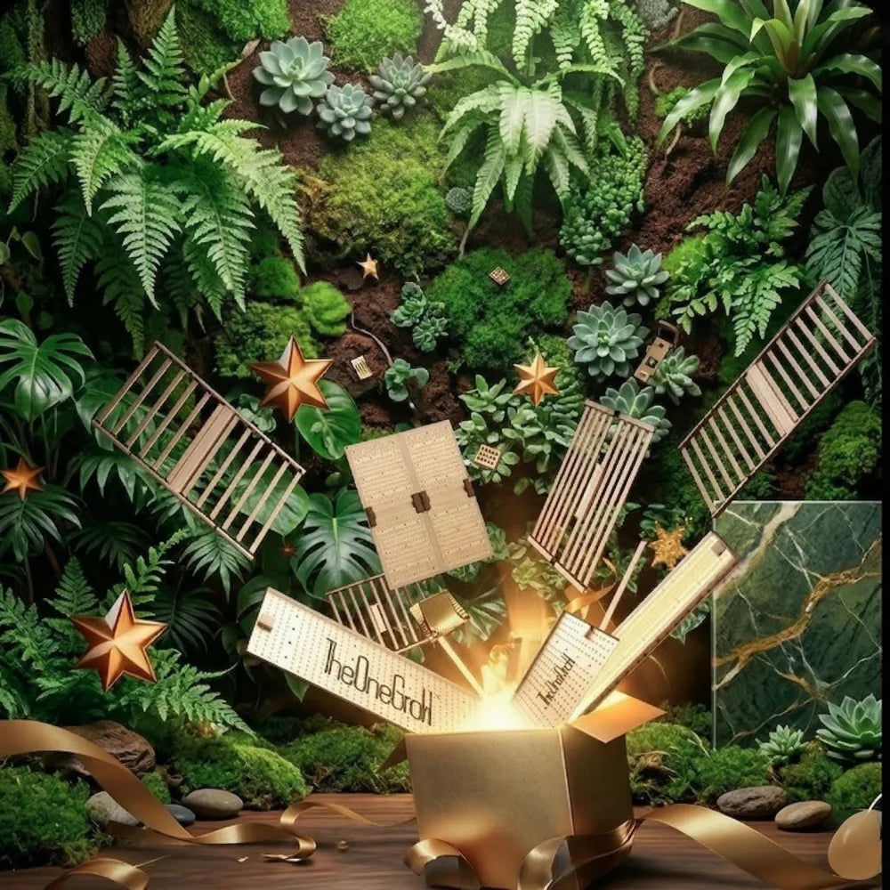 Indoor growing essentials arranged in a home garden